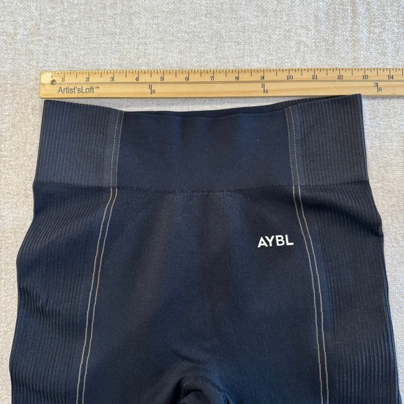 AYBL Seamless Ribbed Leggings High Waist Black Athleisure Workout Size Large - Picture 3 of 8